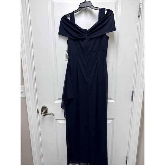 Alex Evenings Womens Size 6 Navy Blue Off Shoulder Draped Formal Gown Dress New - Picture 5 of 9
